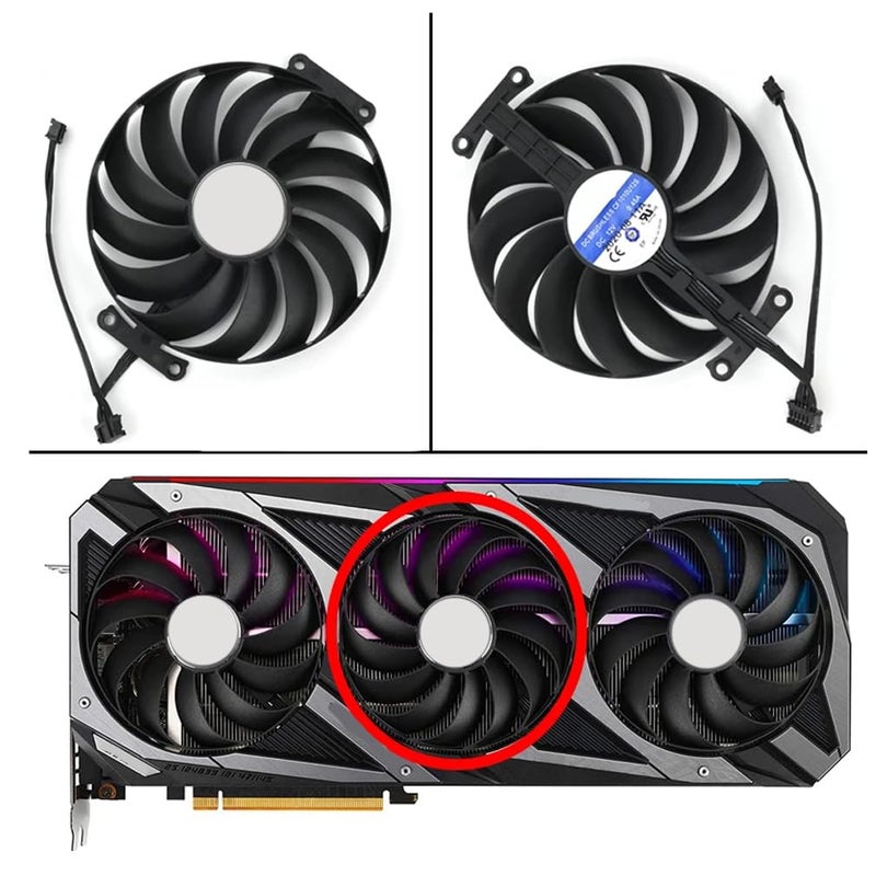 WLQTKST Graphics Card Cooling Fan Replacement for ASUS ROG Strix RTX 3060Ti 3070 3070Ti 3080 3080Ti 3090 Gaming RX 6700XT 6800 Series 95mm CF1010U12S 12V 0.45A 7 Pin Video Card Cooler Fans GPU Fan (Fan-2) - Image 2